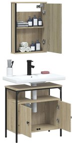 Set mobili da bagno 2 pz rovere sonoma in legno multistrato