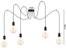 Lampadario a sospensione con filo MIROS 5xE27/60W/230V ragno nero