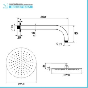 Set doccia a incasso completo nero opaco con braccio 35cm, soffione 25cm, miscelatore e kit doccino Flat
