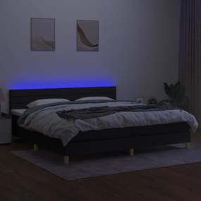 Letto a molle materasso e led nero 200x200cm in tessuto