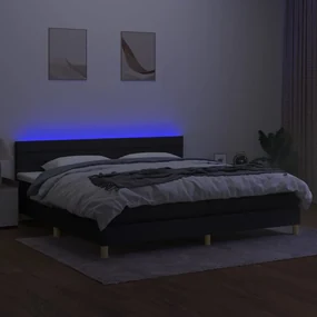 Letto a molle materasso e led nero 200x200cm in tessuto