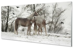 Quadro vetro Foresta di unicorni invernali 100x50 cm