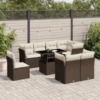 Set Divani da Giardino 9pz con Cuscini Marrone in Polyrattan 3266733