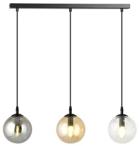 Sospensione Moderna 3 Luci Kali In Acciaio Nero E Sfere In Vetro Multicolor