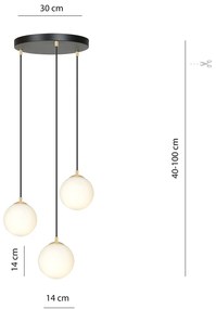 Sospensione Contemporanea Nuada 3 Luci In Acciaio Nero/Oro Sfere Vetro Bianco