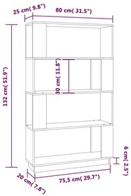 Libreria/Divisorio Bianco 80x25x132 cm Legno Massello di Pino