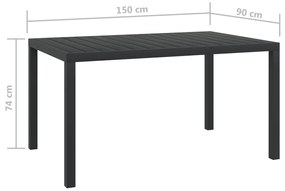 Tavolo da giardino nero 150x90x74 cm in alluminio e wpc