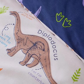 Set copripiumino e federa da bambini blu e beige per letto singolo 135x200 cm Prehistoric Dinosaurs – Catherine Lansfield
