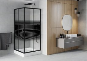 Mexen Rio cabina doccia quadrata 90 x 90 cm, bande nere, nero + piatto doccia, bianco - 860-090-090-70-20-4510