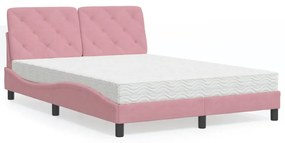 Letto Con Materasso Rosa 120x200 Cm İn Velluto /