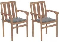 Sedie da Giardino 2 pz con Cuscini Grigie Massello di Teak 3062209