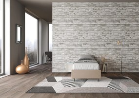 Letto singolo imbottito similpelle Azelia con rete, contenitore e senza rete, Tortora / Con Rete