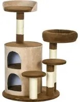 Albero Tiragraffi per Gatti con Casetta 59x96 cm in Peluche Marrone