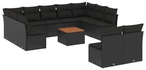 Set Divani da Giardino 12 pz con Cuscini Nero in Polyrattan