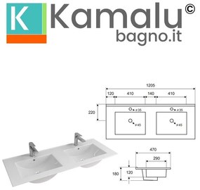 Kamalu - mobile bagno da 120cm con doppio lavabo e 4 cassetti el-120l