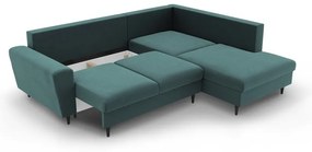 Divano angolare color petrolio allungabile e con contenitore (con penisola a destra/a L) con rivestimento in velluto Kyoto – Cosmopolitan Design