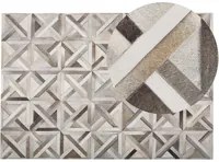 Tappeto rettangolare in pelle di vacchetta beige e marrone 140 x 200 cm Patchwork motivo geometrico retr