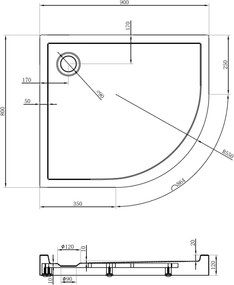 Mexen Flow+ piatto doccia semicircolare asimmetrico sinistro 90 x 80 cm, bianco lucido - 46Q108090LH