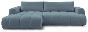 Divano angolare blu allungabile e con contenitore (penisola a sinistra/chaise lounge) con rivestimento in ciniglia Fuji – Bobochic Paris