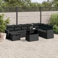 Set Divani da Giardino 9 pz con Cuscini Nero in Polyrattan 3274865