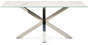 Kave Home - Tavolo Argo porcellanato Kalos bianco e gambe in acciaio inossidabile 160 x 90 cm