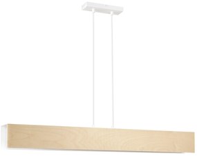 Lampadario 4 Luci Merlino In Acciaio Bianco Corpo Rettangolare E Legno Naturale