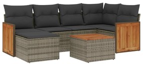 Set divani da giardino 7 pz con cuscini grigio in polyrattan