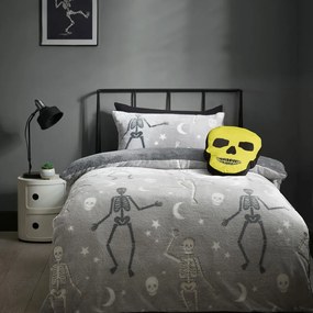 Biancheria da letto per bambini con effetto fosforescente grigia in micropile per letto matrimoniale 200x200 cm Halloween Skeleton – Catherine Lansfield