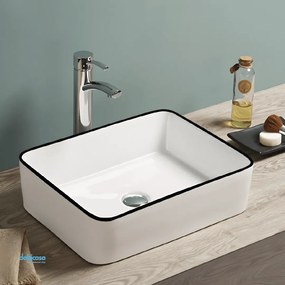 Lavabo D'Appoggio Rettangolare "Break The Rules" Da 49 Cm In Ceramica Finitura Bianco Lucido C/Bordo Nero Lucido