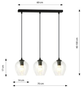 Lampadario 3 Luci Istar In Acciaio Nero E Vetri Trasparente