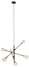 Lampada a sospensione industriale nera e ottone 78 cm 6 luci - Sydney