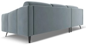 Divano angolare azzurro (con penisola a sinistra) con rivestimento in velluto Nalu – Makamii