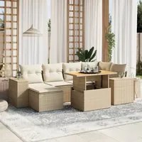 Set Divani da Giardino 7 pz con Cuscini Beige in Polyrattan 3272738