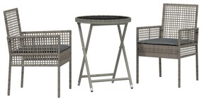 Set da giardino 3 pezzi  con cuscini grigio in polyrattan
