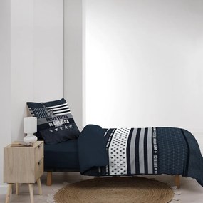 Set copripiumino e federa blu scuro in cotone per letto singolo 140x200 cm States – douceur d'intérieur