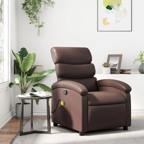 Poltrona massaggiante reclinabile marrone in similpelle