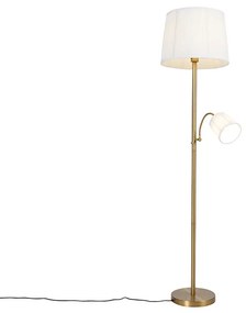 Lampada da terra classica in bronzo con paralume in tessuto bianco e lampada da lettura - Retro