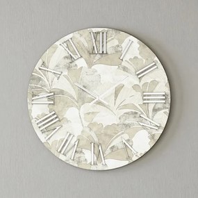 Orologio rotondo D60 cm in legno rivestito con parato e dettagli Argento JOSE