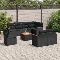 Set Divani da Giardino 9 pz con Cuscini Nero in Polyrattan 3258569