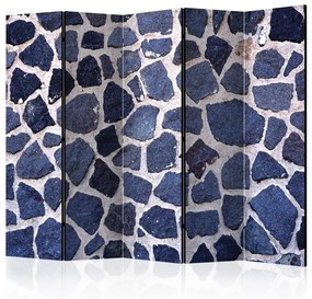 Paravento design Estate blu II - texture di muro con pietre blu