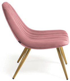 Kave Home - Sedia Marlene in velluto rosa con gambe in metallo con finiture dorate