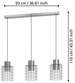 Lampadario Industrial Milligan 3 Luci Acciaio Grigio E Bianco