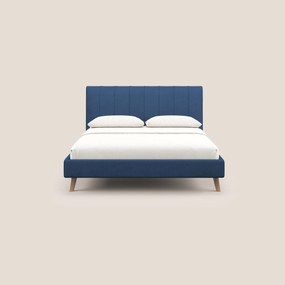 Selene letto imbottito con piedini naturali sfoderabile in tessuto impermeabile T02 blu