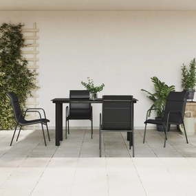 Set da pranzo da giardino 5 pz nero in acciaio e textilene