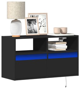 Mobile Tv A Parete Con Luci Led Nero 80x31x45 Cm /