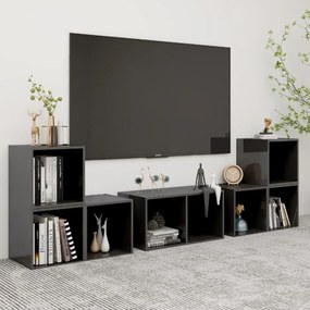 Set Mobili Tv 6 Pz Grigio Lucido İn Legno Multistrato /