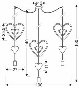 Lampadario sospeso per cameretta TRIO con cavo 3xE27/20W/230V rosa/bianco/grigio