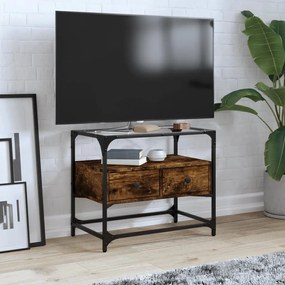 Mobile Tv Piano Vetro Rovere Fumo 60x35x51cm Legno Multistrato /