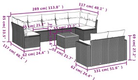Set divano da giardino 10 pz con cuscini grigio in polyrattan