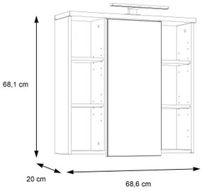 Mobile da bagno sospeso con specchio VENOM, antracite/marrone